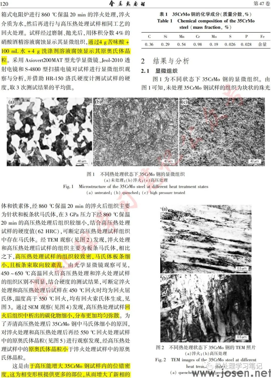 高壓熱處理對(duì)35CrMo鋼組織與硬度的影響-鋼鐵百科